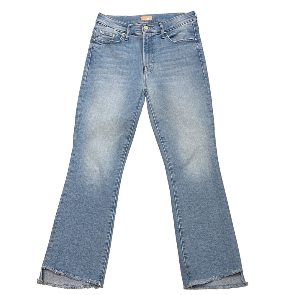 MOTHER The Insider Crop Step Fray Jeans 27 Light Wash High Rise Raw Hem